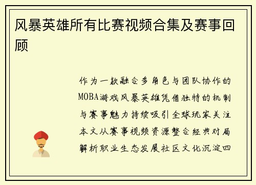 风暴英雄所有比赛视频合集及赛事回顾